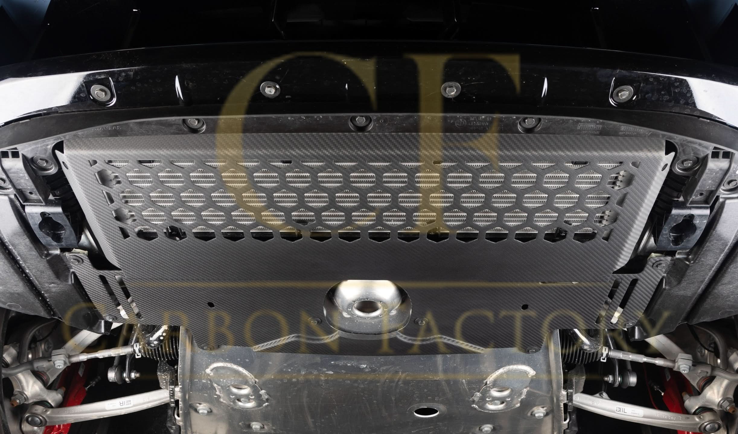 BMW G87 M2 DS Style Pre-Preg Carbon Fibre Oil Cooler Guard, exterior trim, showcasing sleek black carbon fiber design.