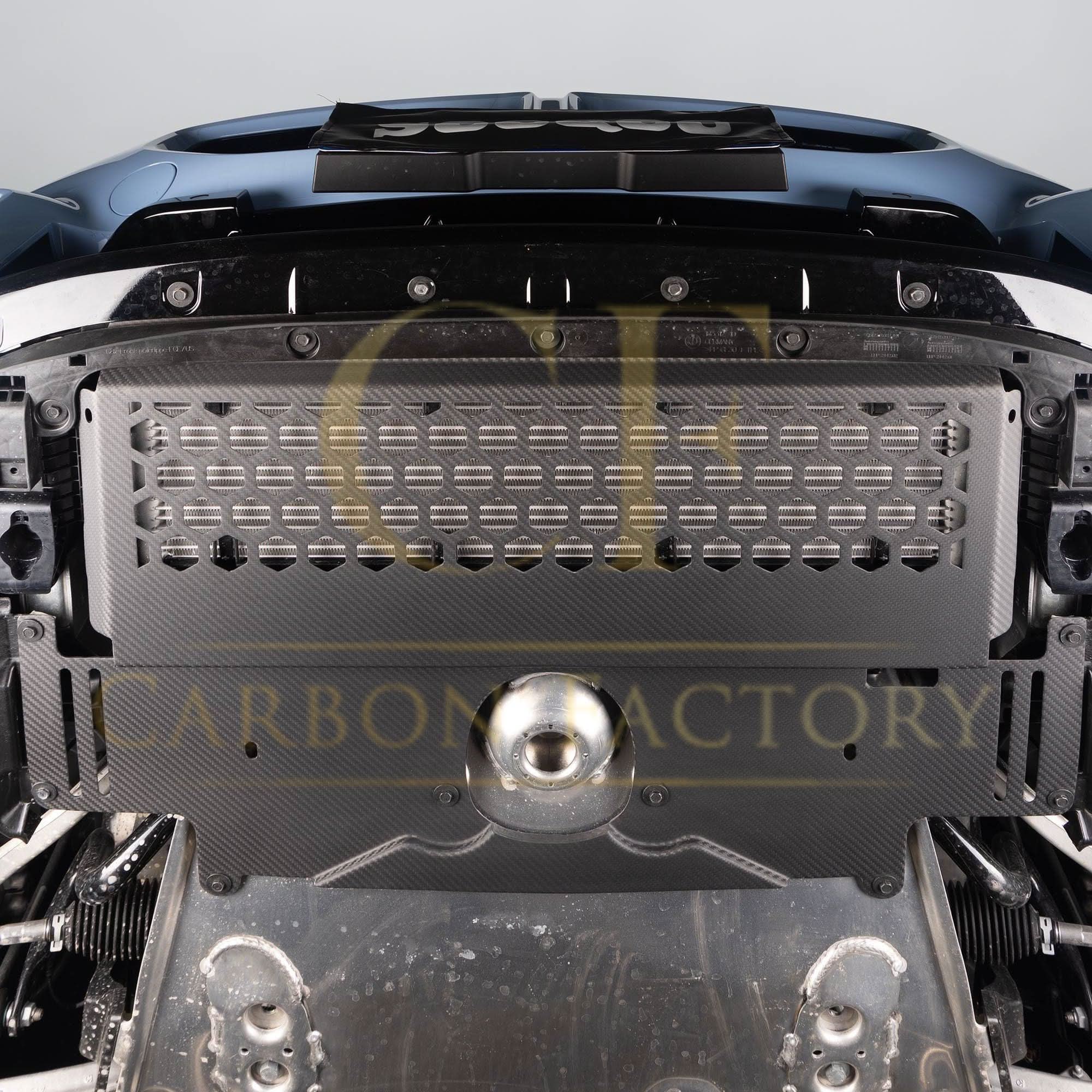 BMW G87 M2 DS Style Pre-Preg Carbon Fibre Oil Cooler Guard exterior trim by Carbon Factory, showcasing sleek black carbon fiber design.