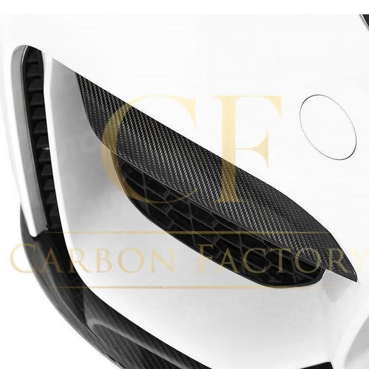 OEM style carbon fibre front bumper trims for BMW F80 M3, F82 F83 M4, designed by Pre-Preg Carbon, shown on a vehicle.