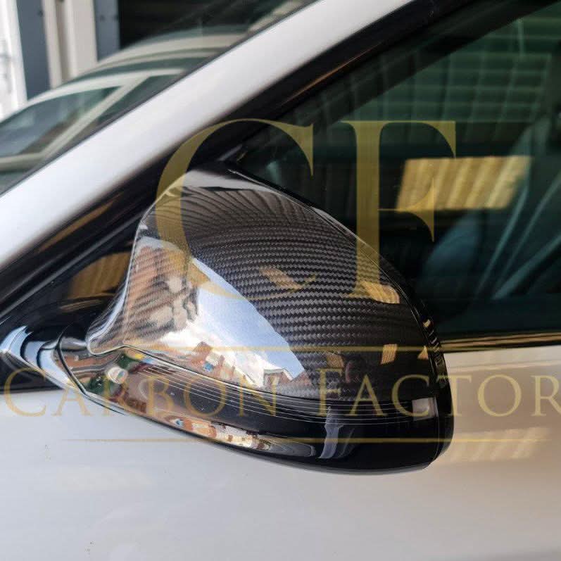 Pre-Preg Carbon fibre replacement mirror covers for BMW F80 M3, F82 M4, F87 M2 Comp, right-hand drive, high-quality carbon fibre finish.