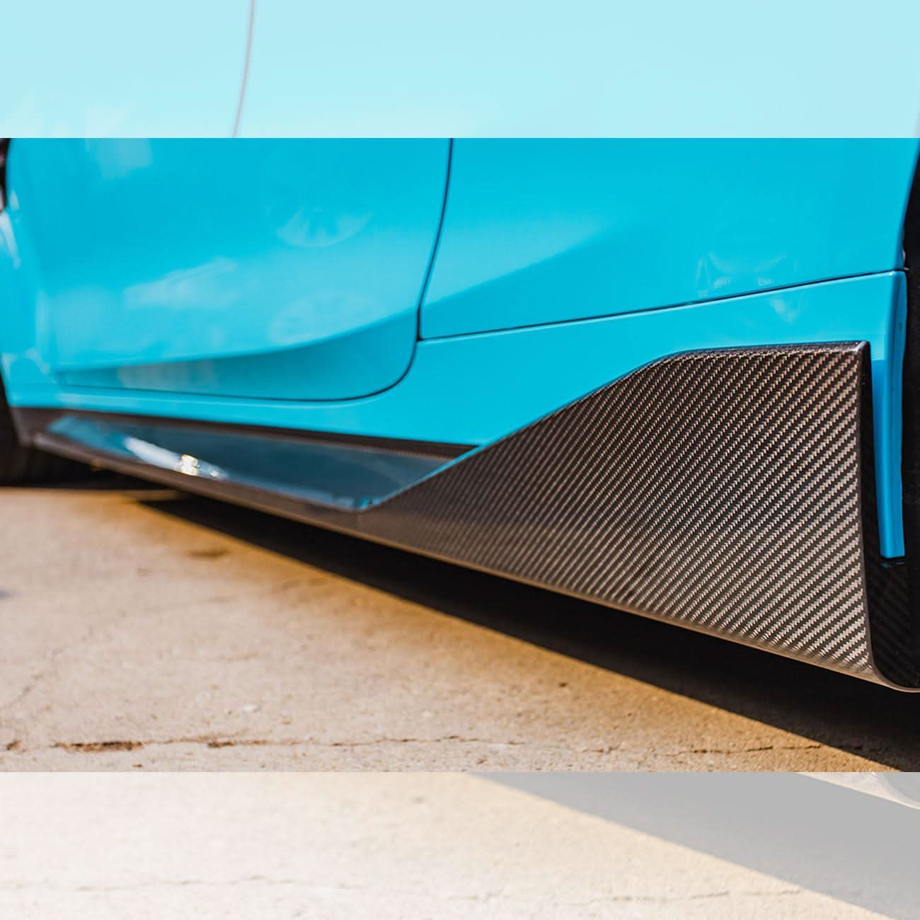 Pre-Preg Carbon fibre side skirts for BMW G82 G83 M4 from MP Style, showcasing sleek, aerodynamic design and high-quality material.