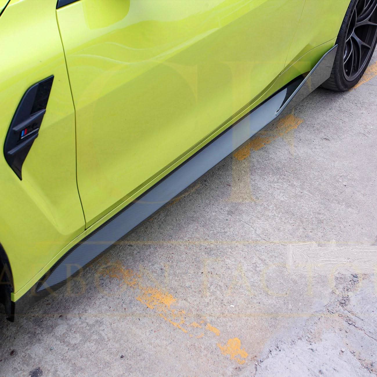 Pre-Preg Carbon fiber side skirts for BMW G82 G83 M4 2021-present, featuring sleek aerodynamic design and carbon fiber finish.