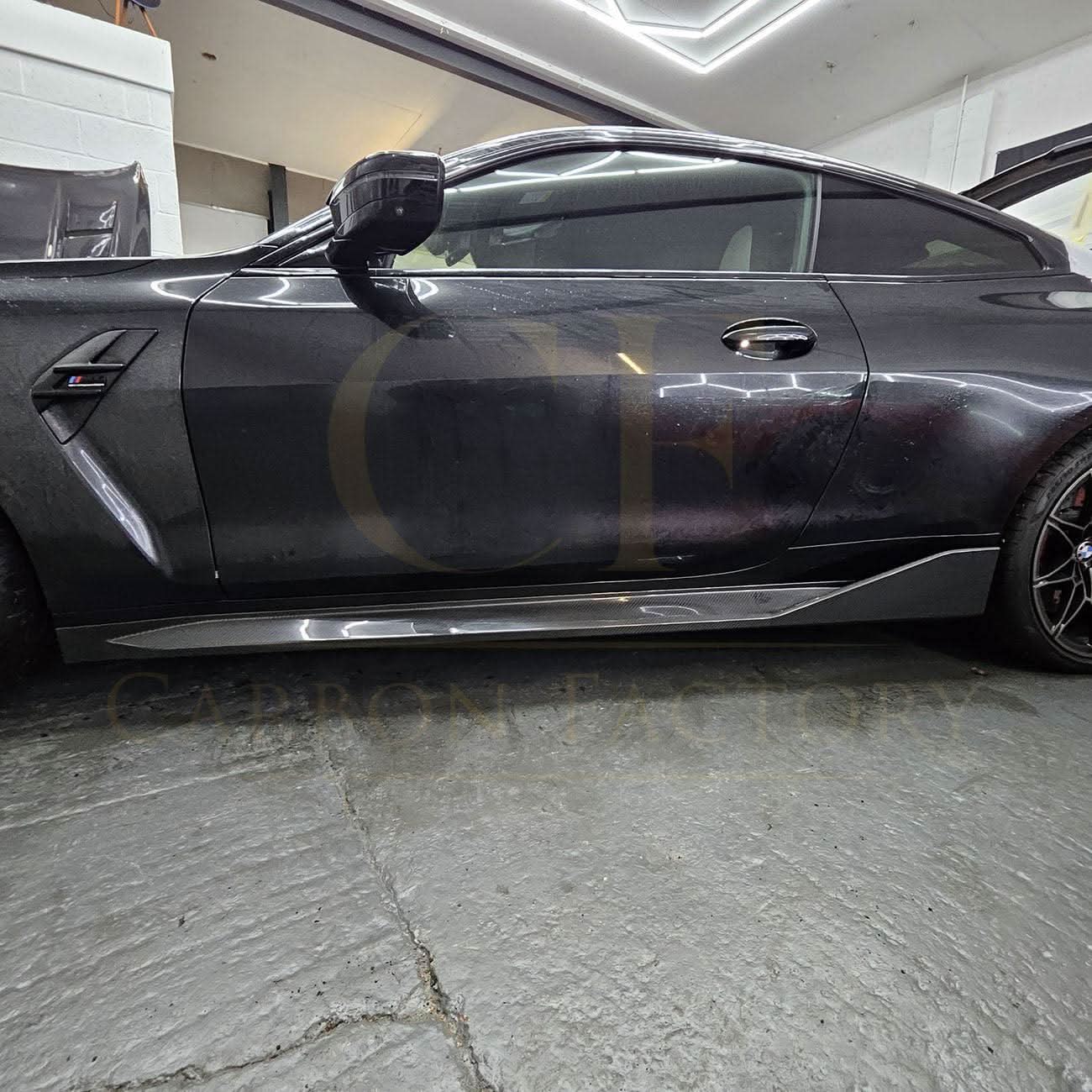 Pre-Preg Carbon fibre side skirts for BMW G82 G83 M4 21-present, showcasing sleek aerodynamic design and high-quality carbon fibre material.