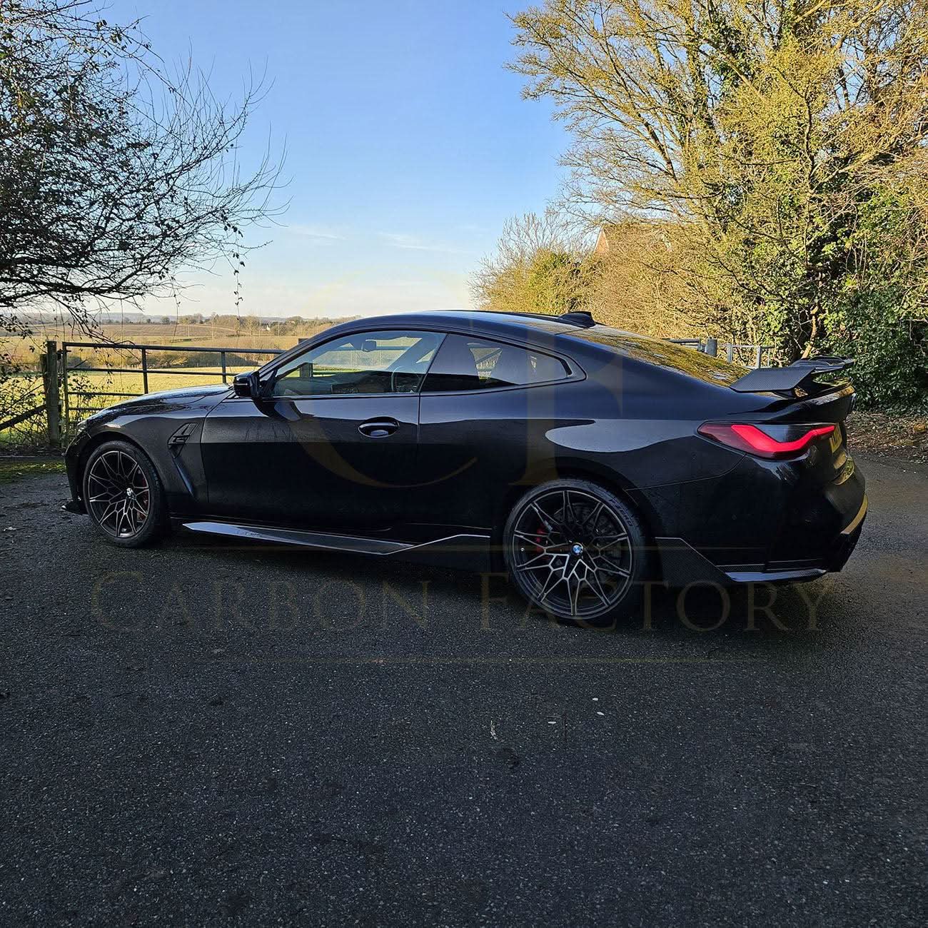 Pre-Preg Carbon fibre side skirts for BMW G82 G83 M4, showcasing sleek, lightweight automotive styling and high-quality craftsmanship.