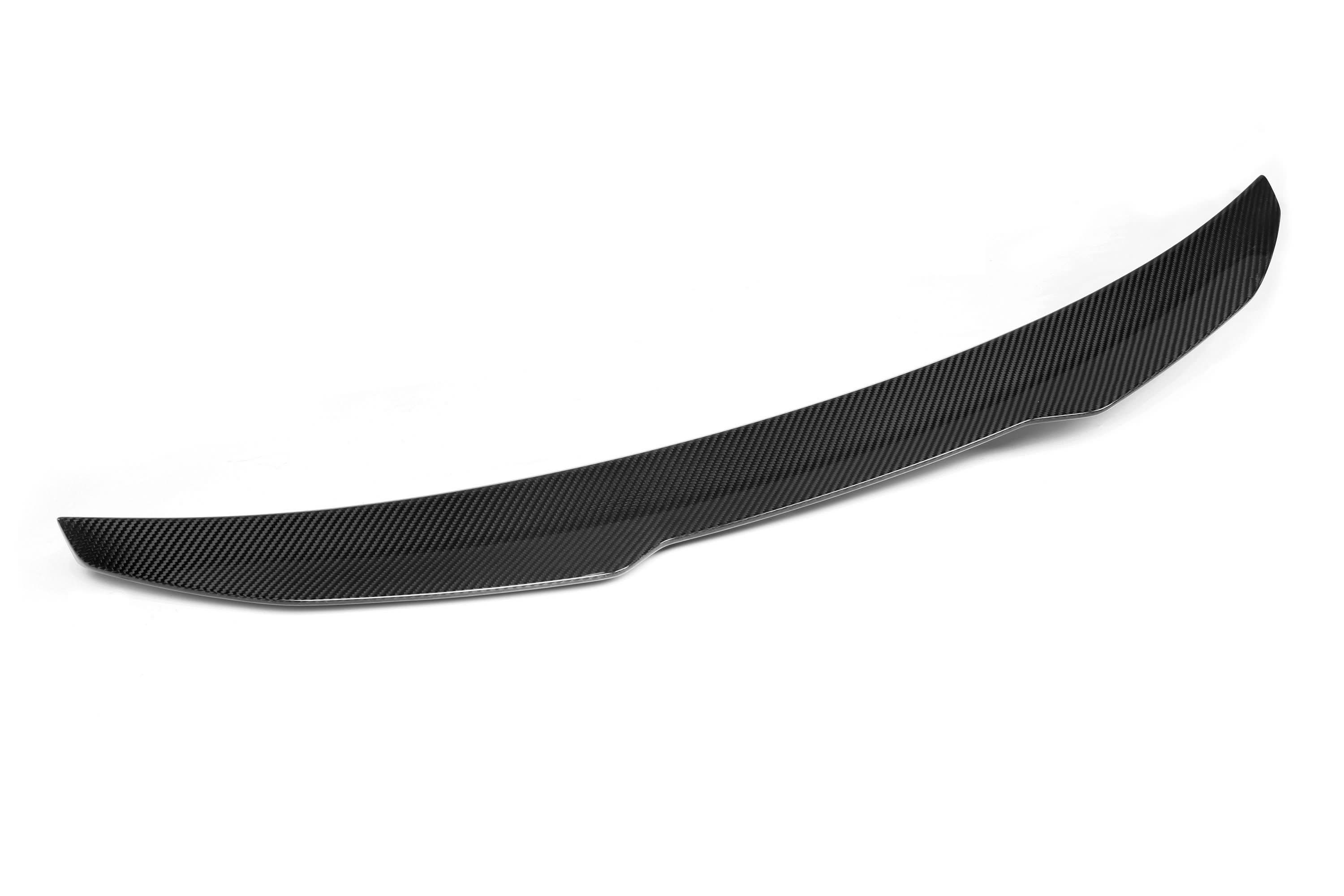 Pre-Preg Carbon fibre boot spoiler for Audi A3 S3 RS3 saloon model 2013-2020, enhances sporty appearance and aerodynamics.