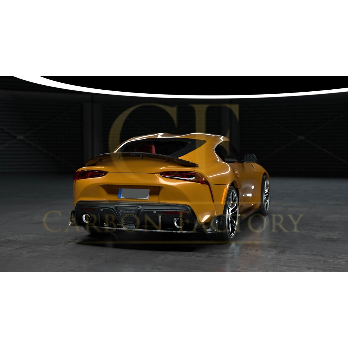 Carbon fibre rear spoiler for Toyota A90 Supra, sleek aerodynamic design, enhances sporty appearance and performance.