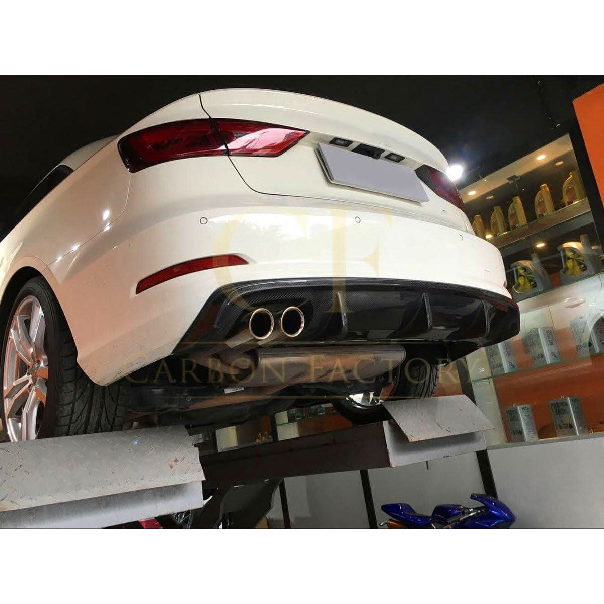 Carbon Fibre Rear Diffuser (Twin Exhaust) for Audi A3 Saloon Non S Line 13-15 - Carbon Factory