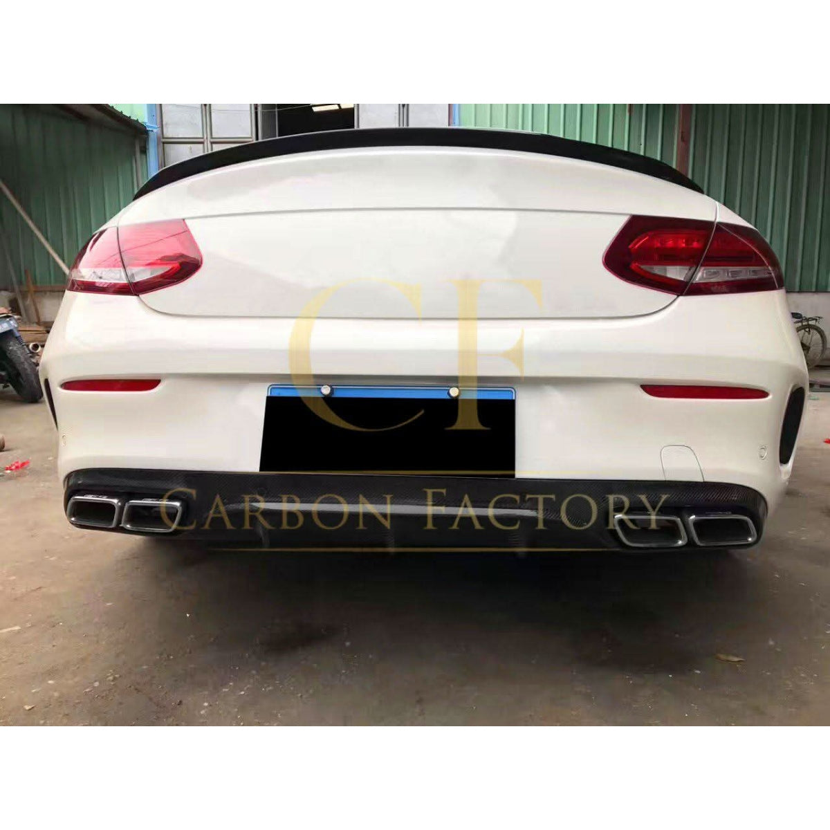 Small Fin Style Carbon Fibre Rear Diffuser for Mercedes W205 C Class & C63 2 Door 15-21 - Carbon Factory